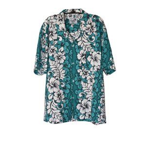 Men's Vintage 1990's Paradise Style Teal & White Hawaiian Dad Shirt Size L